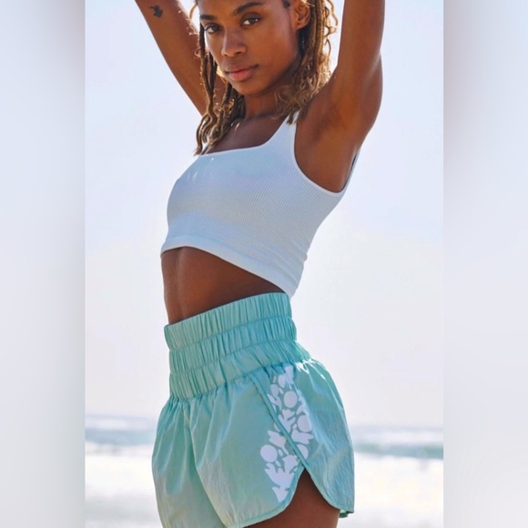 FP Movement by Free People Pants - Free People FP Movement Way Home Big Logo Shorts in Turquoise Mint NWT